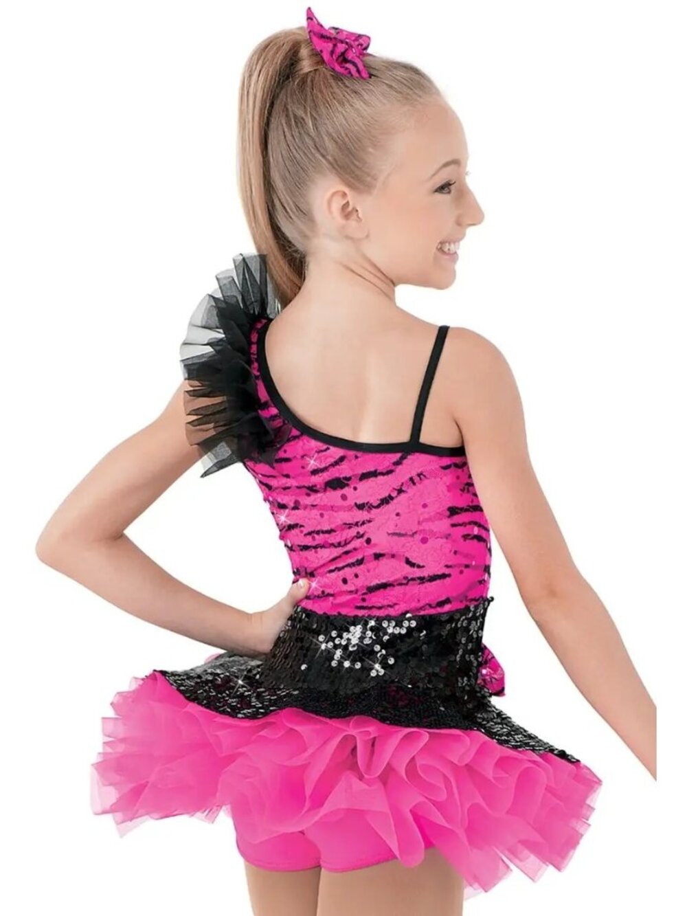 Weissman Dancing Tonight 8468 Pink Zebra Lace Sequin Dance Costume Size LC 14 - Picture 4 of 4